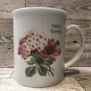FRINGE STUDIO Coffee Mug‎ 4.25x3.5 Hello Lovely White Pink Flowers Ceramic